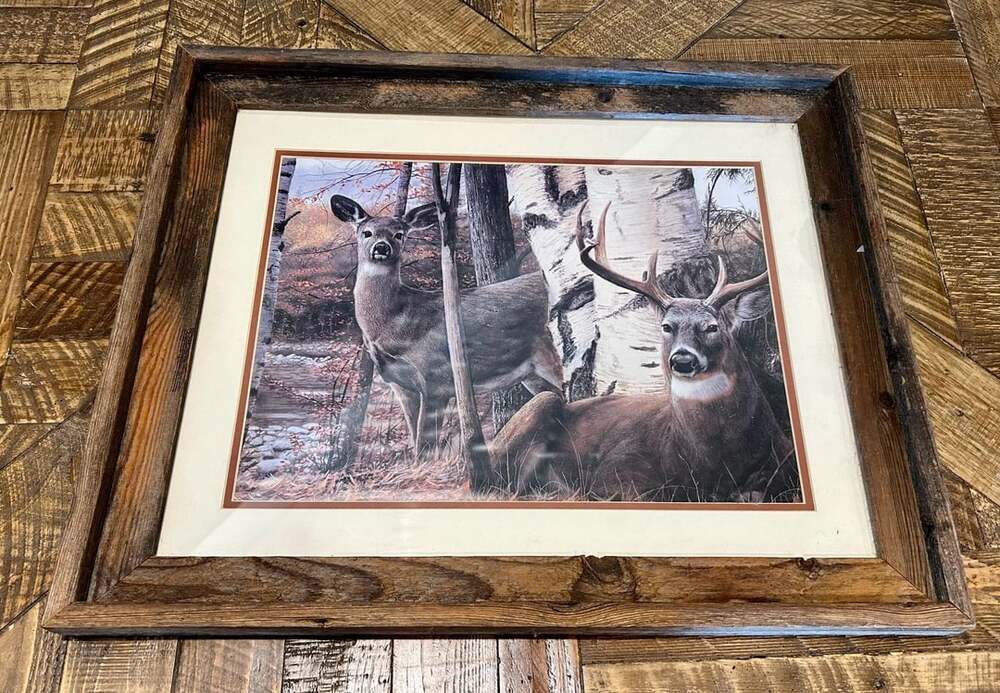 Autumns Majesty Framed Deer Art Print Rustic Wood Frame Wildlife